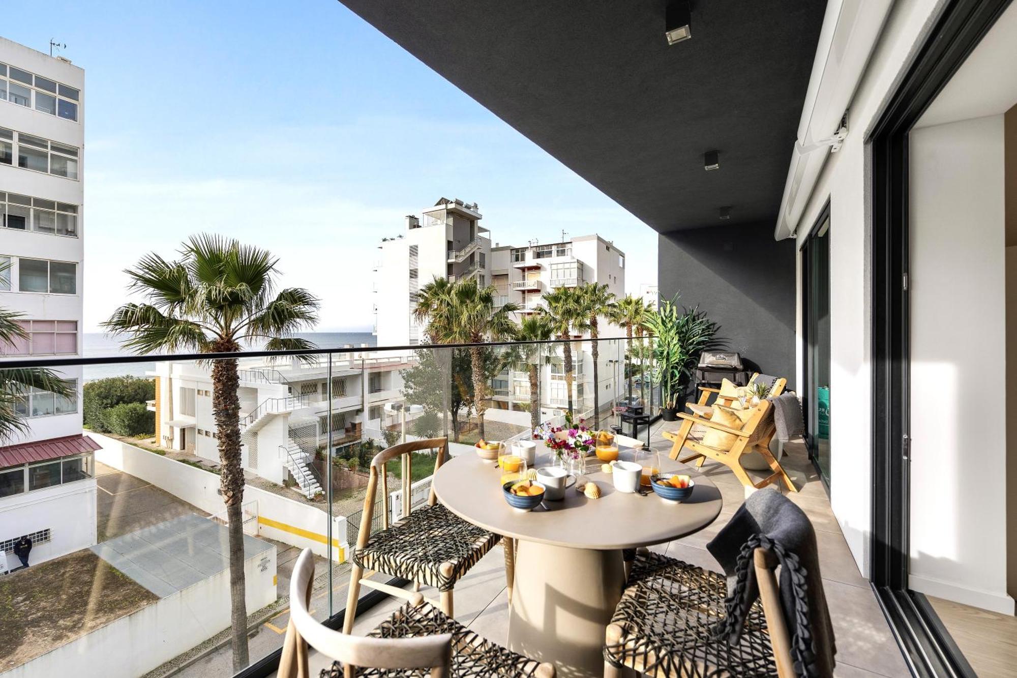 Stylish Modern Beachside Apartment With Pool & Seaview Quarteira Ngoại thất bức ảnh